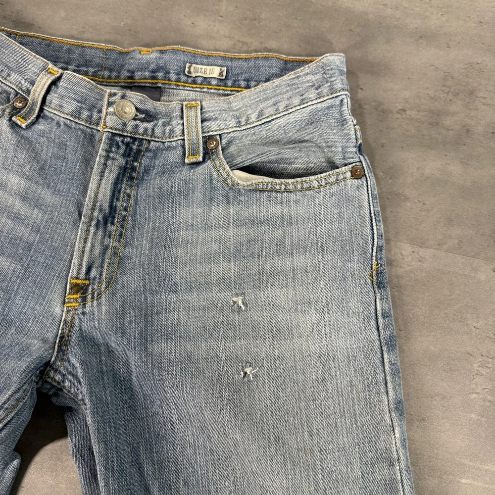 Polo Ralph Lauren Jeans Womens 16 Light Blue‎ Straight Leg Distressed Denim Y2K